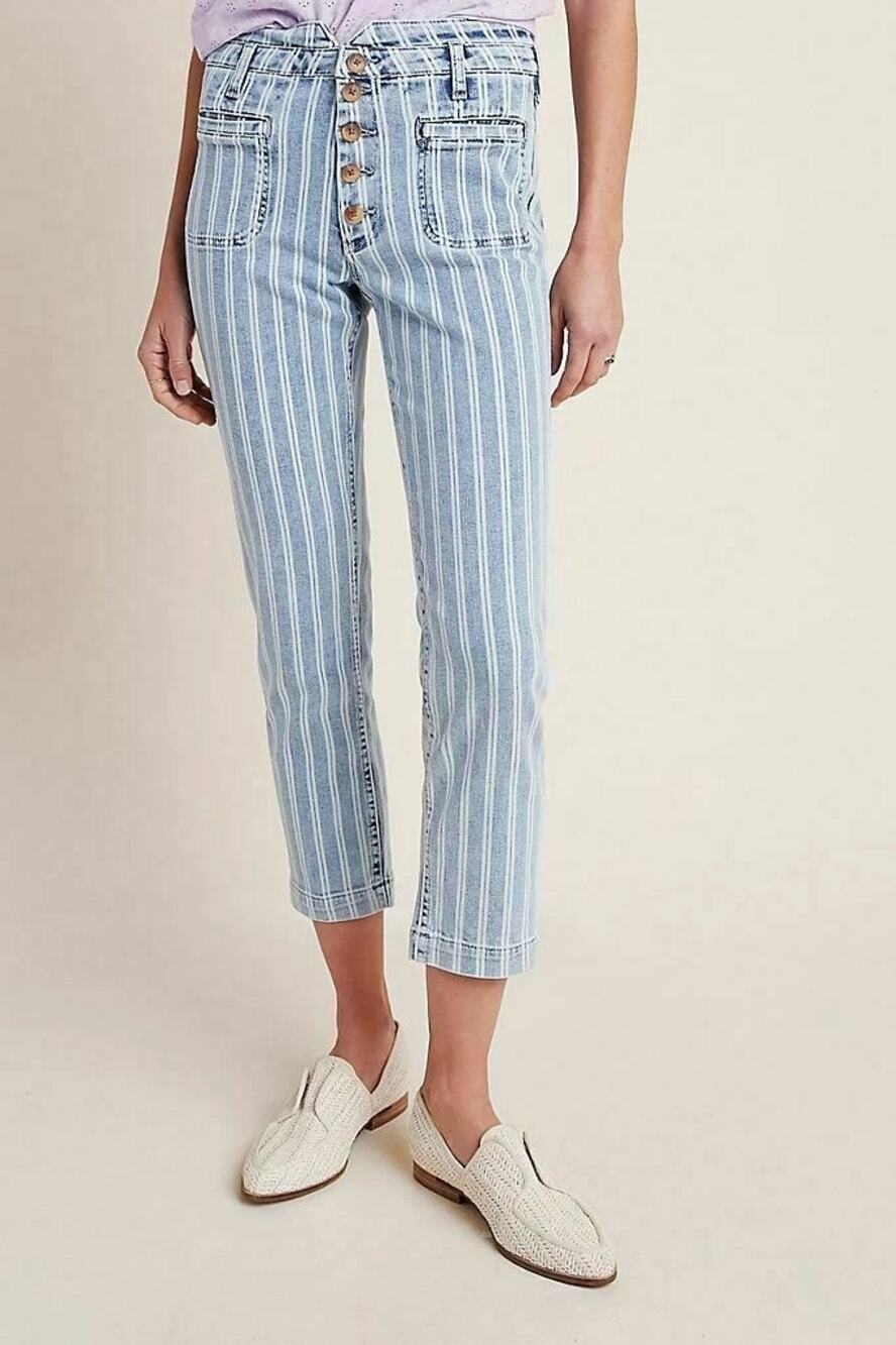 Anthropologie PILCRO Jeans ACID WASH High Rise Striped Button Slim sz 28